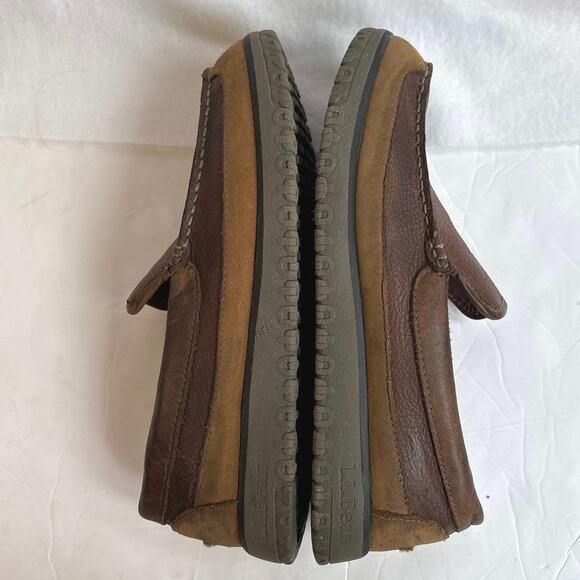 LL Bean All Week Moc Slippers Brown Leather Fur Lined Slip On Shoe Mens Sz 10 - Picture 6 of 9